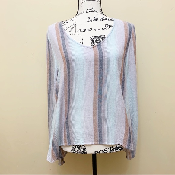 Cloth & Stone Striped Bell Sleeve Blouse Sz S - Picture 2 of 12